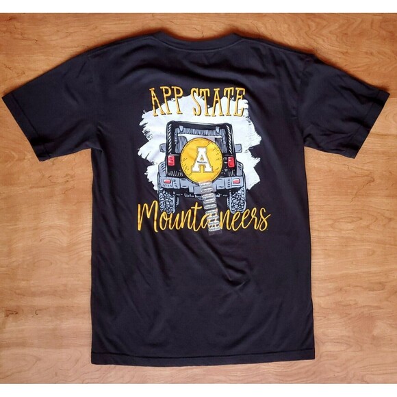 App State Mountaineers T Shirt Mens M Appalachian V Neck 100% Cotton Black NWT - Picture 15 of 16